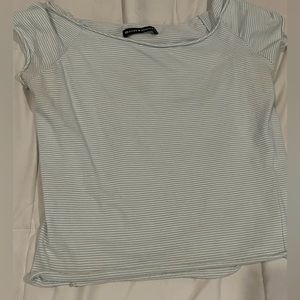 Brandy Melville off the shoulder t shirt baby blue and white striped